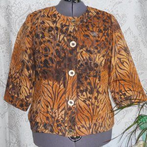 Coldwater Creek 20 Brown/Orange 3/4 Sleeve Jacket Burnout Detail